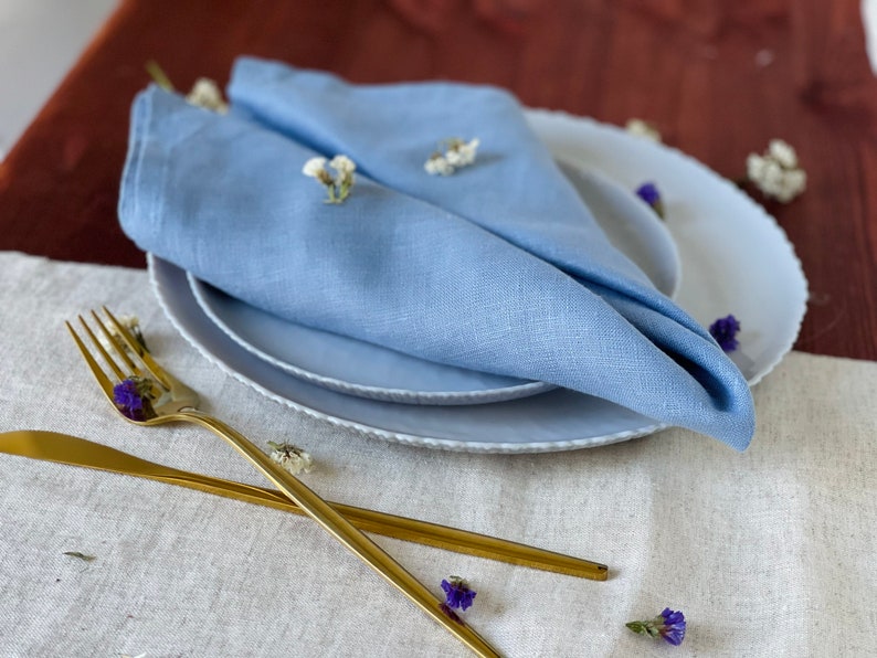 Dusty Blue Wedding Linen Napkin Cloth Table Napkin 100% Cotton Natural Stonewashed Linen Napkin Wedding Decorations Happy Bride image 5