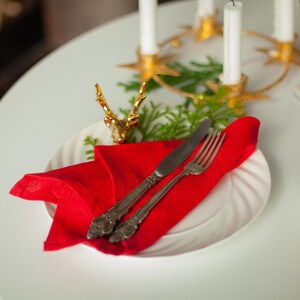 Christmas Red Napkins - Christmas Table Decor | Winter Linen Napkins | Christmas Dinner Decor | Xmas Party | Handmade Holiday Red Napkins |