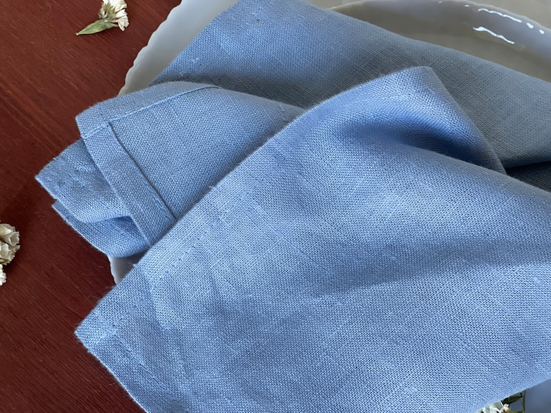 Dusty Blue Wedding Linen Napkin Cloth Table Napkin 100% Cotton Natural Stonewashed Linen Napkin Wedding Decorations Happy Bride image 6