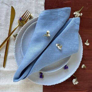 Dusty Blue Wedding Linen Napkin Cloth Table Napkin 100% Cotton Natural Stonewashed Linen Napkin Wedding Decorations Happy Bride image 4