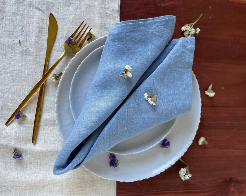 Dusty Blue Wedding Linen Napkin Cloth Table Napkin 100% Cotton Natural Stonewashed Linen Napkin Wedding Decorations Happy Bride image 4