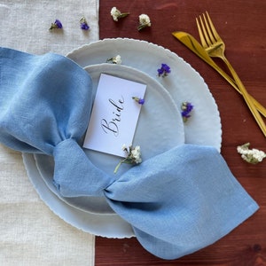 Dusty Blue Wedding Linen Napkin Cloth Table Napkin 100% Cotton Natural Stonewashed Linen Napkin Wedding Decorations Happy Bride image 1