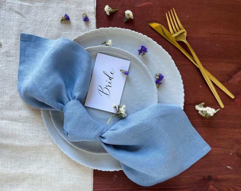 Dusty Blue Wedding Linen Napkin Cloth Table Napkin 100% Cotton Natural Stonewashed Linen Napkin Wedding Decorations Happy Bride image 1