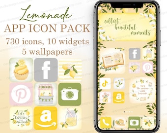 iOS app icons Lemon Aesthetic, iPhone Icon pack, Phone Wallpapers & Widgets, Cute app covers, Lemonade Phone theme pack, Android background