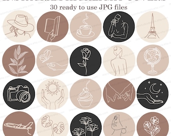 Instagram Highlight Covers, Minimalist Story Icons, Neutral Aesthetic Social Media Branding, Beige & Black Line Art IG Highlights Boho