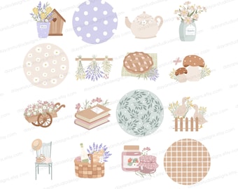 Cottagecore Instagram Highlight Covers, Minimalist Highlight Icons, Cream, Beige ,Green Colors Hand Drawn Spring Lifestyle Story Highlights