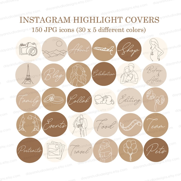 150 Photography Instagram Story Highlight Cover Icons, Line Art and calligraphy IG covers, Minimal icon for Instagram Highlights Cover