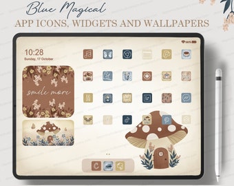 Neutraal iOS 26-themapakket voor iPad, Aesthetic iPad-themakit, iPad-achtergronden en -widgets, Magical Garden-appcovers, paddenstoel, vlinder