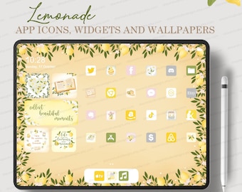 Lemon Aesthetic iOS app icons, Summer iPad icon pack, iPad wallpapers widgets, Cute app covers, Lemonade iOS 18 pack, Boho Desktop Coquette