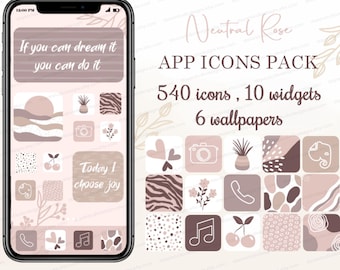 Boho App Icons Pack for iPhone • Neutral Rose iOS 26 iOS 27 Home Screen Aesthetic • 540 Bohemian App Covers, Widgets & Phone Wallpapers