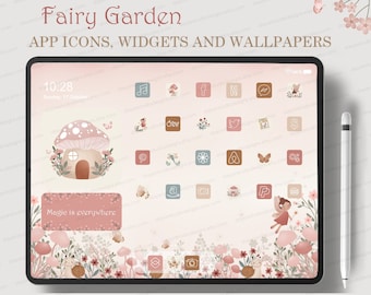 Magical iOS 18 App icons for iPad, Aesthetic iPad Theme Kit Floral iPad Wallpapers & Widgets, Cottagecore app covers, Whimsical Fairy Garden