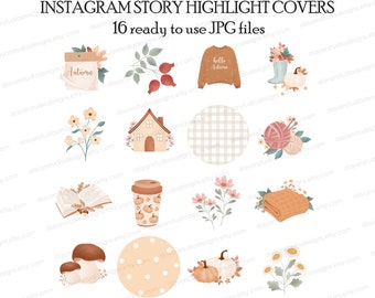 Instagram Highlight Covers Autumn Fall, Instagram Story Highlight Icons, Lifestyle Blogger icons, Cozy Cottagecore hand drawn icons Neutral