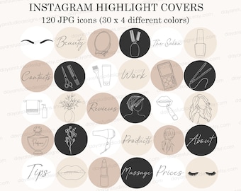 Instagram Highlight Covers Minimalist Line Art, Beauty Highlight Icons, Cream, Beige And Black Colors Hand Drawn Lifestyle Story Highlights
