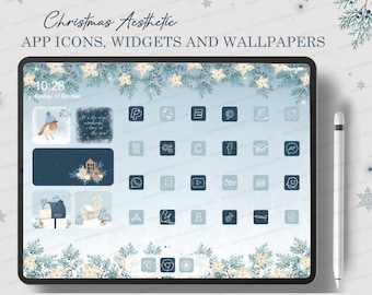 iOS icon pack Christmas Aesthetic iPad Desktop Icons, Winter iPad iOS 18 icons Neutral iPad Desktop Icons, iPad Wallpapers Widget Hand drawn