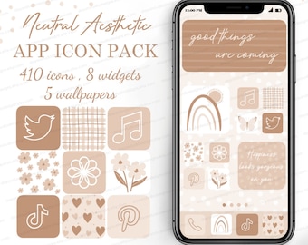 Bohemian IPhone iOS 17 App icons Theme Pack, Cream Beige Aesthetic Home Screen, Abstract App Icon Bundle, IOS Boho Style Wallpaper & Widgets