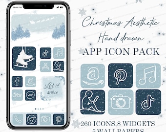 Christmas iPhone App Icons iOS 18 Aesthetic App Covers, Widgets & Wallpapers, Cozy Winter Icons, Blue Mix iOS app Icons Christmas design