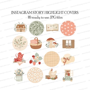 Cottagecore Instagram Highlight Covers, Minimalist Highlight Icons, Cream, Beige ,Green Colors Hand Drawn Spring Lifestyle Story Highlights