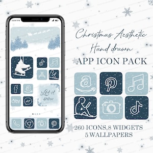 Christmas iPhone App Icons iOS 18 Aesthetic App Covers, Widgets & Wallpapers, Cozy Winter Icons, Blue Mix iOS app Icons Christmas design