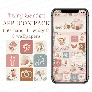 Pink Aesthetic iOS 18 app icons iPhone Cream Aesthetic App Icon Set, Cozy Summer Wallpapers & Widgets Pastel Shades, Fairy Garden