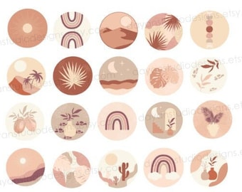 Instagram Highlight Covers Boho, Earth Tones Highlight Story Covers, Lifestyle Hand Drawn Icons, Beige Highlights, IG Social Media Icons