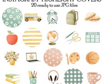 Teacher Instagram Highlight Covers, School Story Icons, Hand Drawn Education Instagram Icons, Classroom Social Media Covers JPG