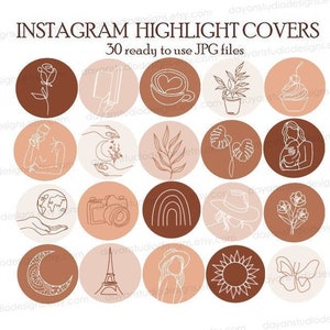 Minimalist Instagram Highlight Covers, Line Art Highlight Icons, Cream, Beige, Brown Colors Hand Drawn Lifestyle Story Highlights, Text icon
