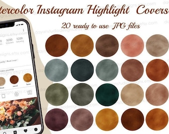 20 Earth Tone Watercolor Instagram Highlight Covers, Neutral Story Covers for Instagram, earthy organic Instagram Story Icons