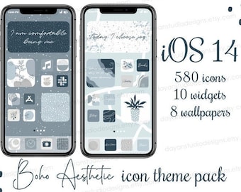 iOS app icons ,Boho IPhone iOS 26 App covers, Blue Aesthetic Home Screen, Abstract App Icon theme pack, Bohemian IOS Wallpapers & Widgets