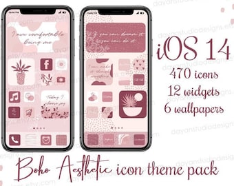 iOS App icons Boho, Pink iPhone icons Aesthetic Shortcuts icons, Phone Widgets & Wallpapers Boho App covers Summer design iPhone Home Screen