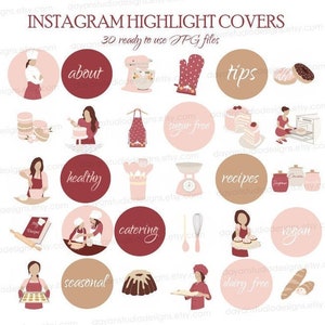 Instagram Highlight Covers Baking Story Icons, Hand drawn bakery illustrations, minimalist icons, Social Media Icons, Blog Branding Kit