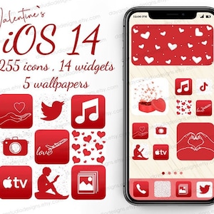 Valentines App Icons iOS, iOS 18 Heart, Valentines iOS 14, Love iPhone app covers, Widgets & Wallpapers, Cute Illustrations Phone theme pack