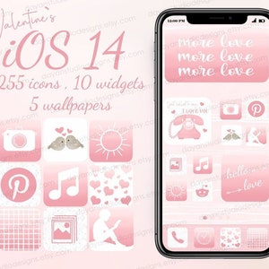 iOS 18 App Icons Aesthetic Valentine Pink iPhone Icon Theme Pack, Shortcuts Widgetsmith, Love Home Screen App covers, Neutral Wallpaper Cute