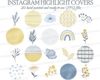 Boho Floral Instagram Highlight Covers - Flower Theme Icons, Social media icons, Instagram Branding kit, Hand Drawn IG icons Watercolor