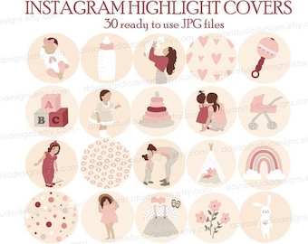 Motherhood Instagram Templates, Highlight Icons, Mom Life Instagram Highlights, Baby Instagram Story Covers, Mama Blogger Icons , Baby Girl