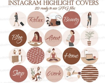 Instagram highlight covers business, Boho Woman Lifestyle Icons, Social Media Icons, Trendy Fashion Illustration, IG Icons influencer, Work