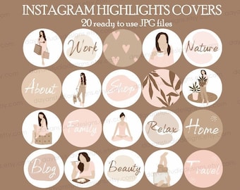 Lifestyle Highlight Covers for Instagram, Trendy, Neutral, Girl, Boho, Everyday, Blogger Covers, Pink Icons Stories IG , Influencer branding