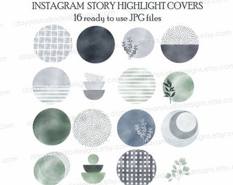 Boho Instagram Highlight Covers, Blue ,Green Covers, Abstract Instagram Highlight Icons, Social Media Icons, Blog Branding Kit, Watercolor