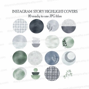 Boho Instagram Highlight Covers, Blue ,Green Covers, Abstract Instagram Highlight Icons, Social Media Icons, Blog Branding Kit, Watercolor