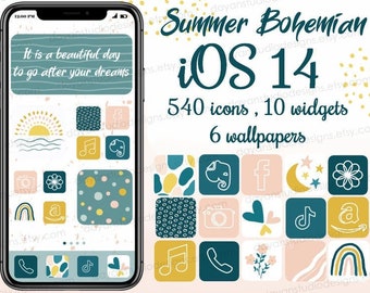 Summer Aesthetic iPhone App Icons, Boho iOS Icon Pack, Abstract Widgets and Wallpapers, Summer home screen app covers, iOS 18 iOS 26 icons