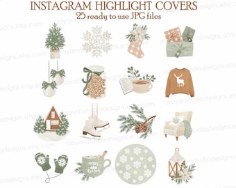 Christmas Instagram Story Highlight Icons | Watercolor Winter Holidays | Hand Painted | Blog Branding Kit | Instagram Christmas