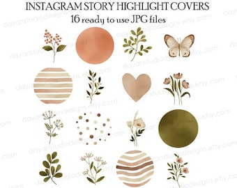 Boho Instagram Highlight Covers Wildflowers Instagram Icons Cute IG Story Covers, Minimalist Floral Social Media Icons, Botanical Butterfly