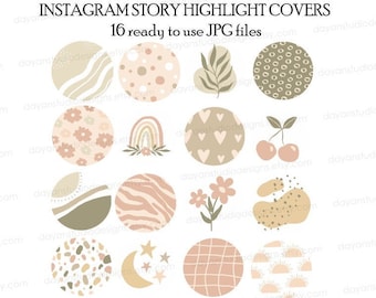 Minimalist Instagram Highlight Covers, Boho Highlight Covers, Earth Tone Icons Neutral Instagram Stories Green Story Highlight Covers