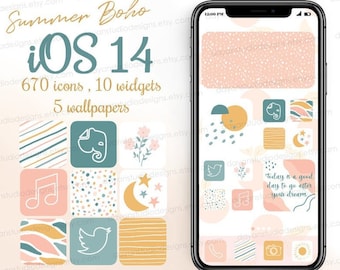 Summer Boho iOS 18 icon theme pack , Boho aesthetic iphone , Summer app icons , Wallpapers & Widgets , iOS icons app covers , iOS 14 icon
