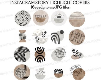 Brown Instagram Highlight Covers, Instagram Story Highlight Icons, Instagram Boho Highlight Covers, Aesthetic IG Highlights, Hand Drawn