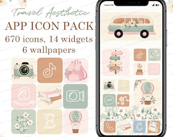iPhone icon pack aesthetic, Neutral iPhone Icons, iOS app icons, iPhone wallpapers and widgets, Travel, Adventure, Photographer icons Cute