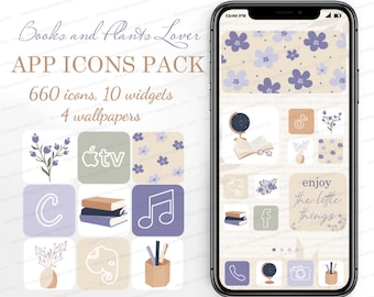 Book Lovers iOS App Icons Pack, Books & Plants Aesthetic iPhone Wallpapers, Widgets, Aesthetic Home Screen Theme, Light academia App covers