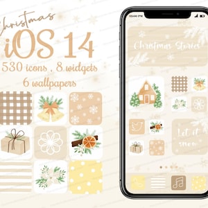 Thème iOS 18 Noël, icônes iOS esthétiques, coques d&#39;iPhone hiver, widgets Noël pour écran d&#39;accueil, fonds d&#39;écran de téléphone, icônes Android vacances mignonnes