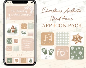 Icone per app di Natale iOS 18, widget e sfondi per iOS e Android, pacchetto di icone per app Winter Aesthetic, icone disegnate a mano per i social media Festività
