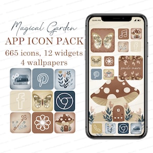 ios 18 icon pack fall Aesthetic Cottagecore app icons iPhone Wallpapers Widgets Android Cozy Neutral Icons Beige, Blue Magical app covers