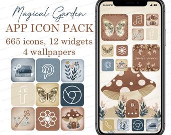 iOS 18 Icon Pack Aesthetic Cottagecore App Icons, Beige Blue Cozy iPhone Icons, Widgets & Wallpapers, Android App Covers